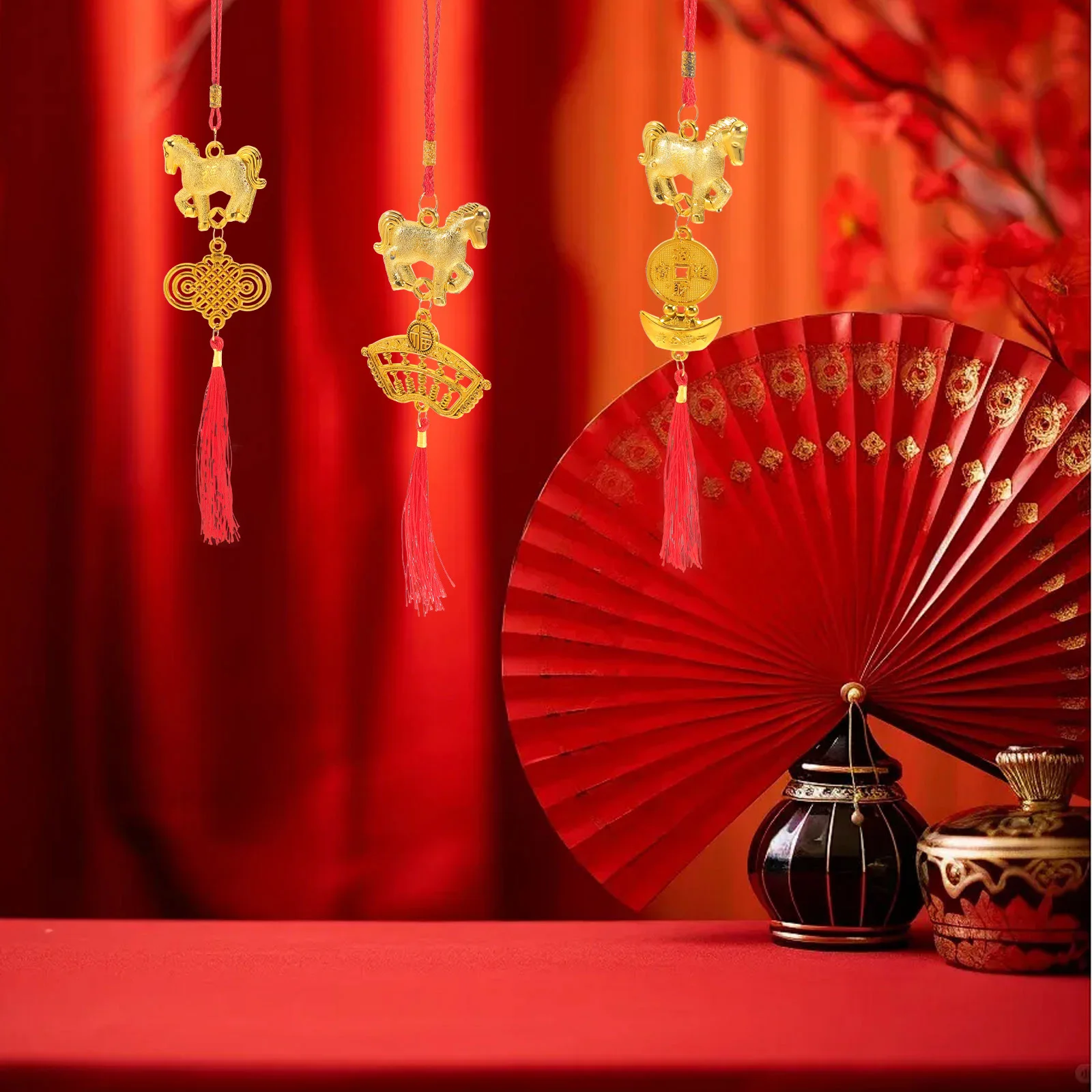 8Pcs Chinese New Year Hanging Decorations - Spring Festival Ornament Set for Home Office Party Indoor Outdoor Celebration Decor