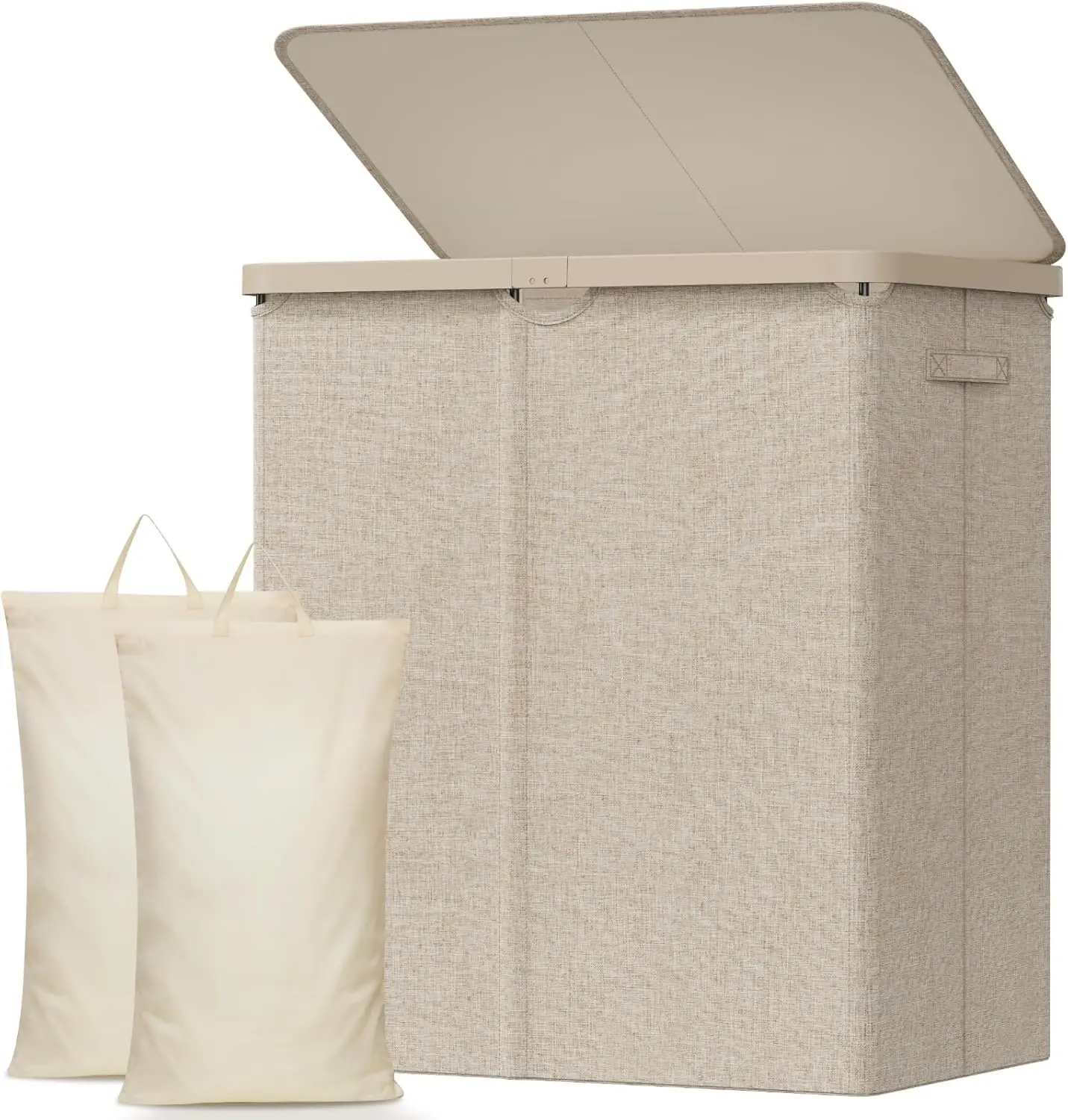 

145L Foldable Laundry Basket with Lid, Large Hamper with Removable Bags and Handles for Bedroom, Bathroom, Dorm - Beige