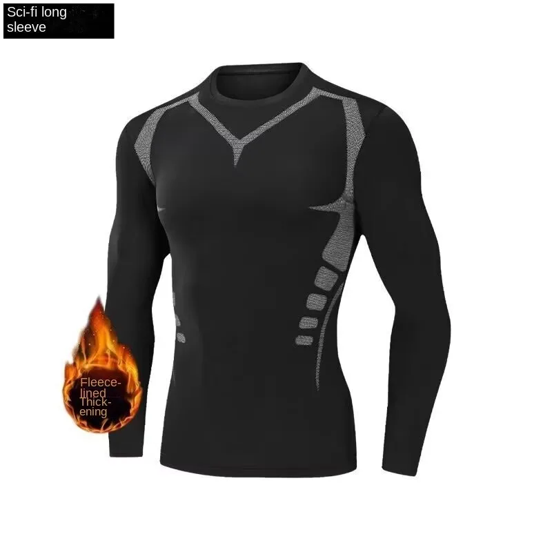 

Зимняя одежда для фитнеса, мужской быстросохнущий облегающий топ с толстым бархатом и теплая тренировочная одежда для бега с длинными рукавами spo