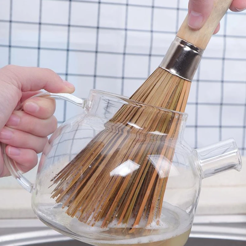 Spazzola per pentole in bambù manico lungo spazzola per la pulizia del Wok spazzola per piatti per il ristorante di casa