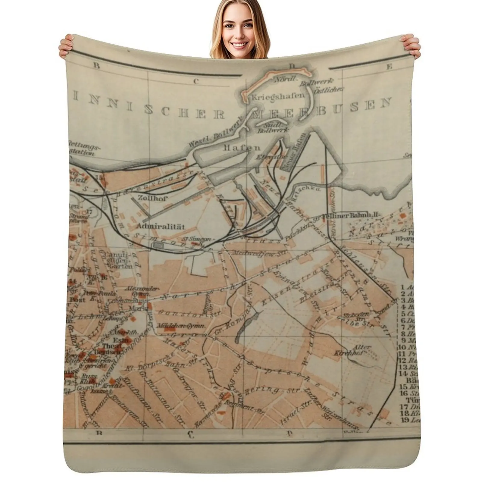 

Vintage Tallinn Estonia Map (1914) Throw Blanket Cozy Microfiber Throw Blanket for Home Bedroom