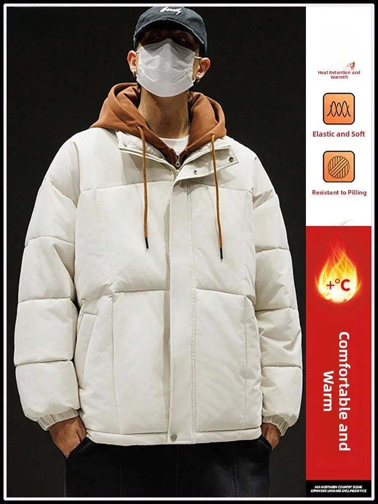 

Мужская утепленная хлопковая куртка с капюшоном, теплая повседневная зимняя верхняя одежда в американском стиле, пуховик из полиэфирного волокна с длинными рукавами на молнии