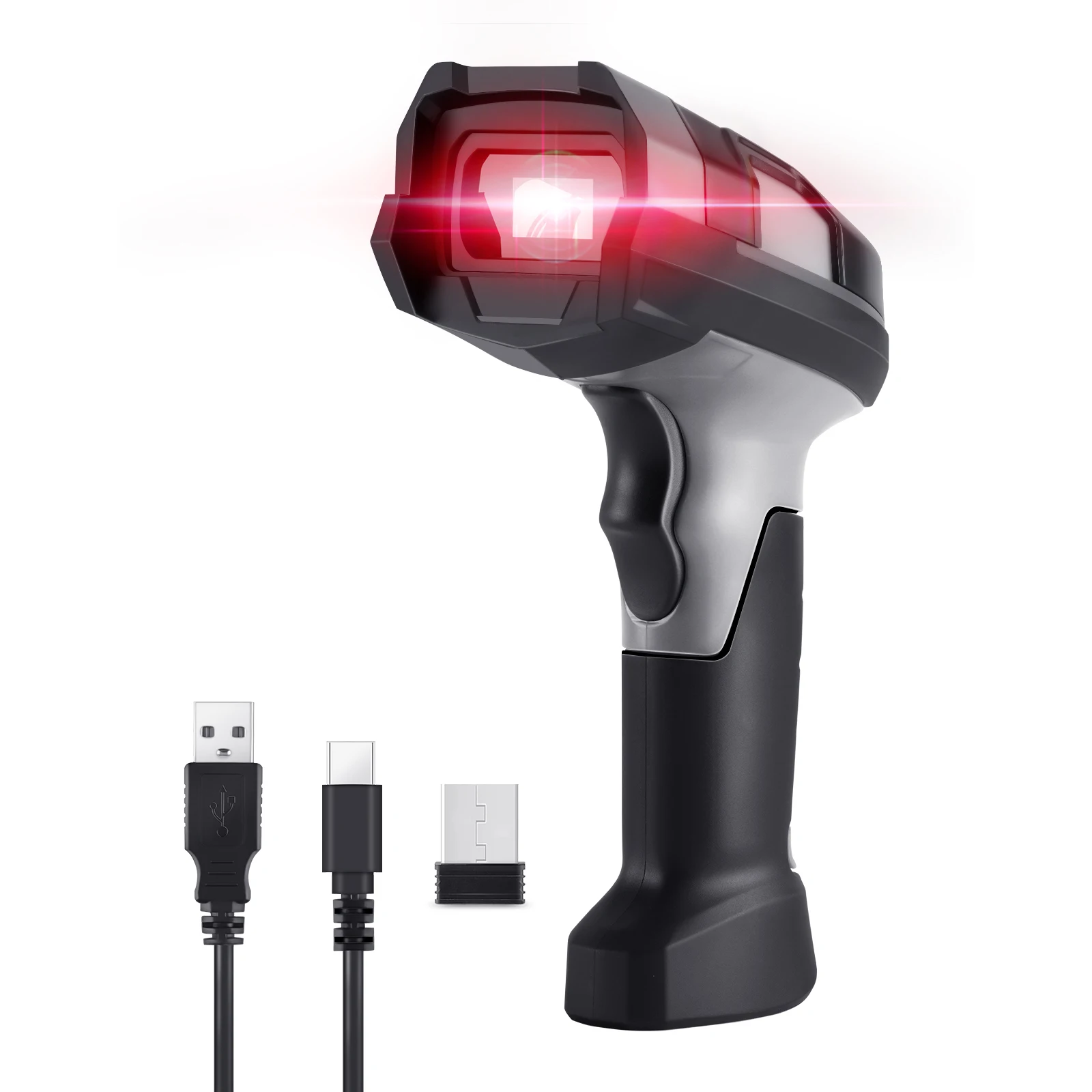 JRHC Wireless Barcode Scanner 1D Laser Handheld Barcode Reader with Display 2.4G Bluetooth Wireless USB Connection Plug & Play