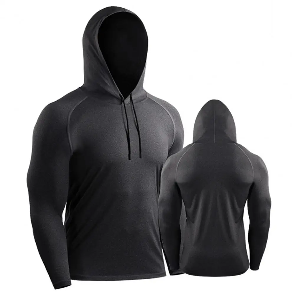 Men Track Top Men's Long Sleeve Summer Sports Hoodie Quick Dry Breathable Basketball Top with Sweat Absorption Elastic Loose Fit