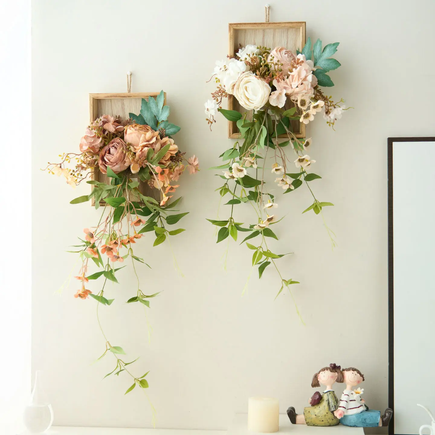 Wooden wall hanging in ins style with realistic burnt-edge roses, giving a high-end feel to the living room
