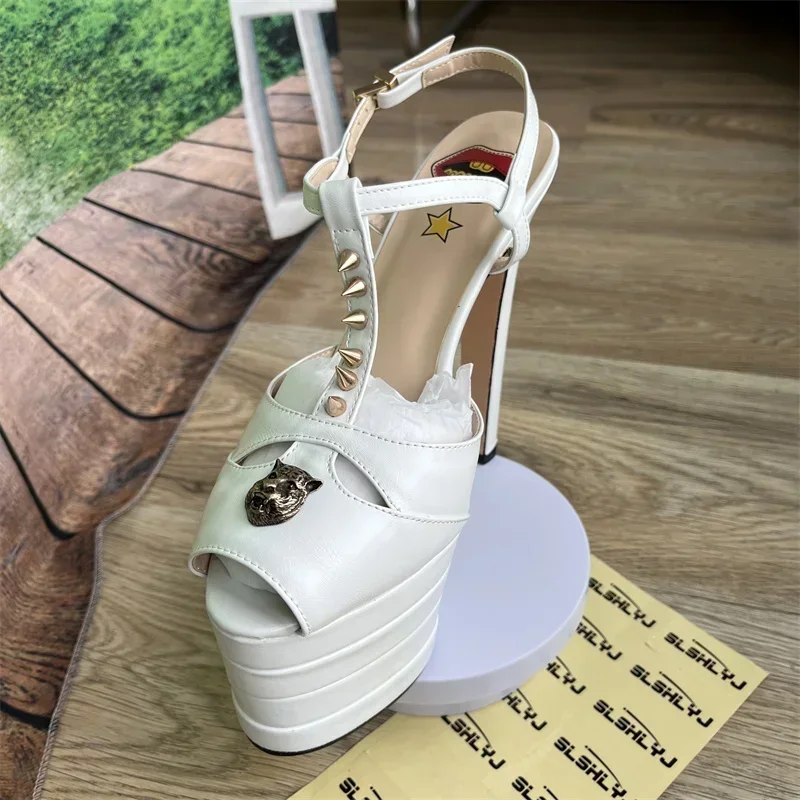 Fish Mouth Rivet 16cm High Heel Sandals Platform Party Wedding Ball T-stage Women Shoes High Quality Large 43summer Female Shoes