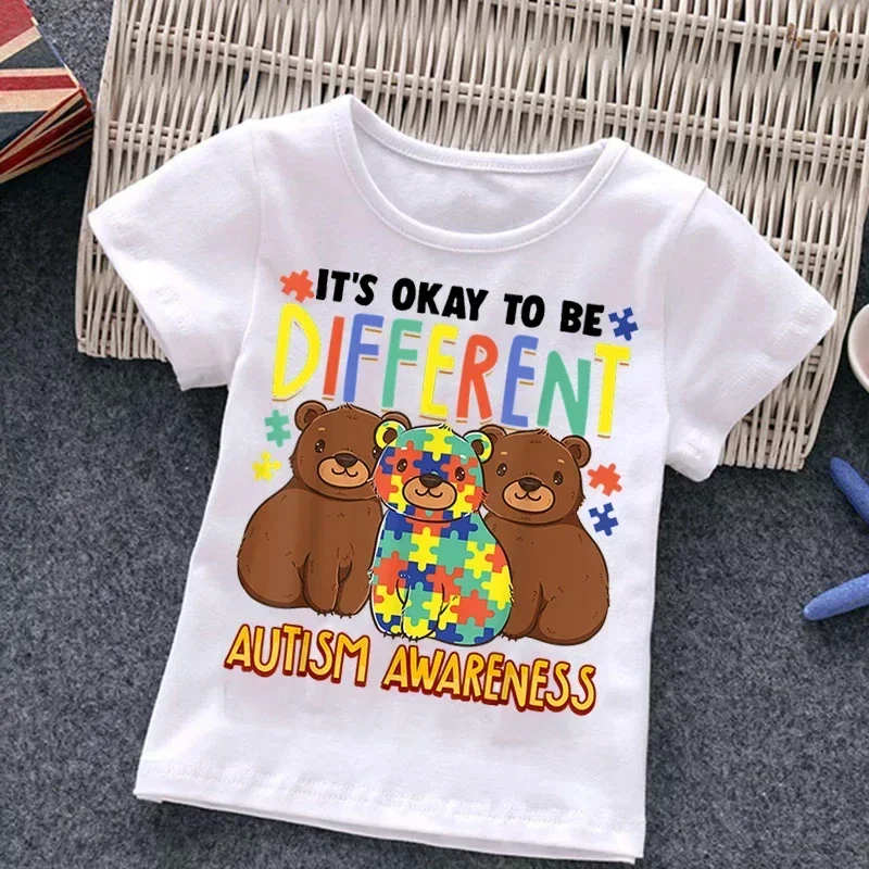 Autism Kids Boy T-shirt Girls Cartoon Puzzle Tops Cute Baby Cotton Summer Clothes Toddler Dinosaur T Shirts Children Costume