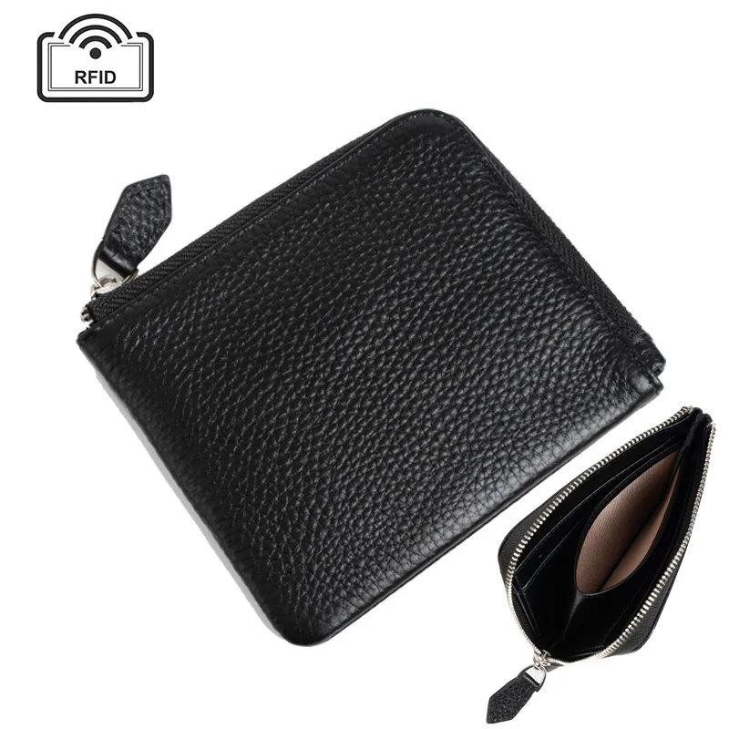 

Fashion Men's Wallet with RFID Blocking, Zipper Coin Pocket, Genuine Leather, Multiple Card Slots, Small Wallet for Men