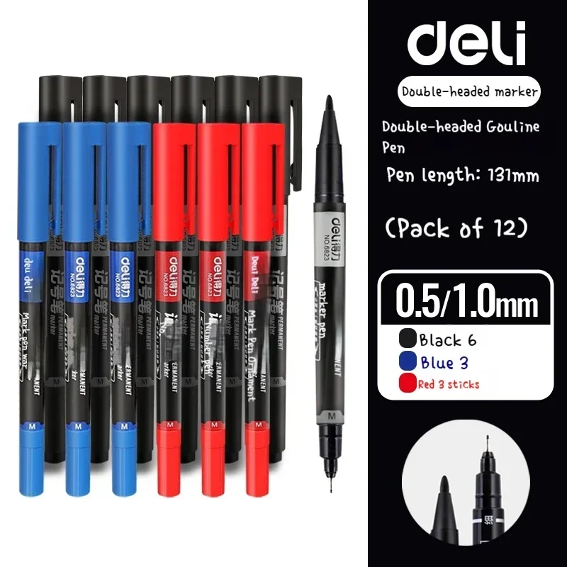 12Pcs Dual-Tip Paint Markers Pen 0.5/1mm Waterproof Painting Brush Pens Thin Nib For Writting Drawing Stationery School Supplies