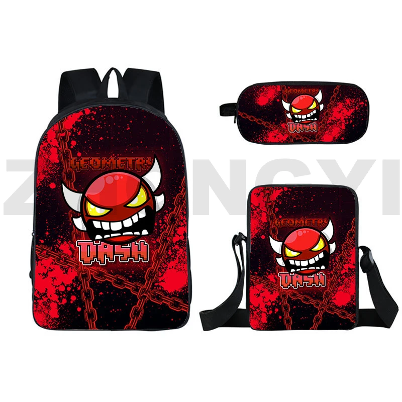 

Angry Game 3D 16 Inch Geometry Dash Backpack for Women Cute Cartoon Children Japanese Bag Large Capacity Canvas Daily Packbag