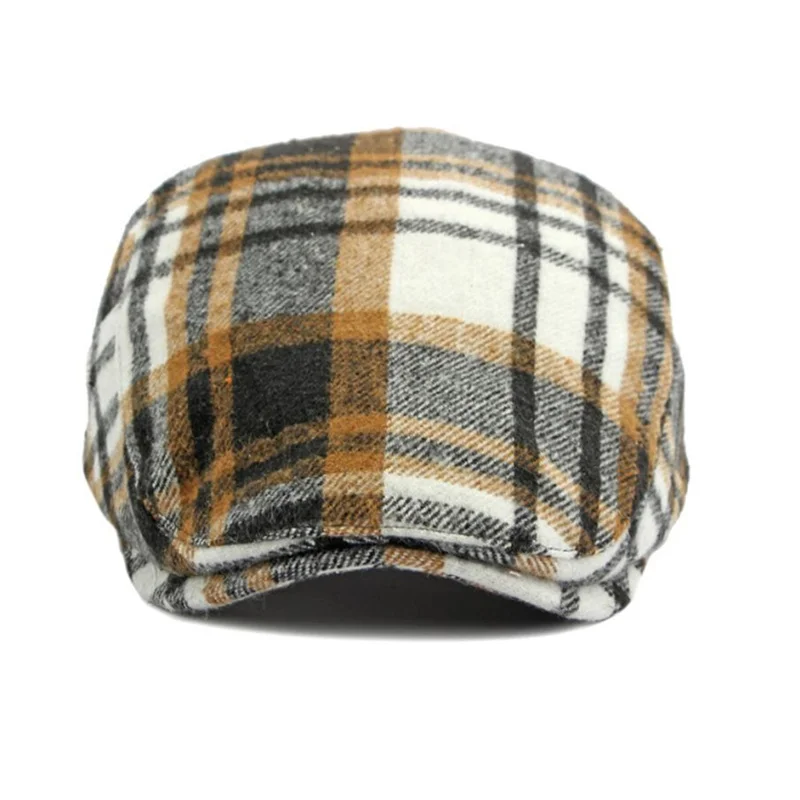 2023 Autumn Cotton Plaid Print Newsboy Caps Flat Peaked Cap Men and Women Painter Beret Hats 139