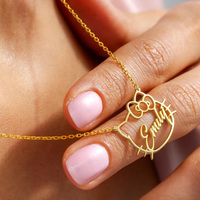 Personalized Name Necklace Custom Cute cat Pendant Stainless Steel Necklace Pet Cat Lover's Jewelry Birthday Gift for Her