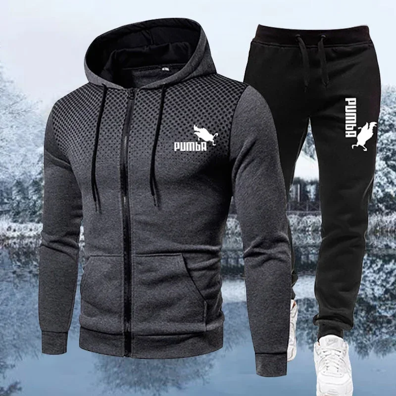 Sonbahar Kış Discovery Erkek Takım Elbise Yeni Marka Spor Baskılı Hoodie Setleri Erkek Lüks Polar Zip Rahat Tasarımcı Spor Takım Elbise