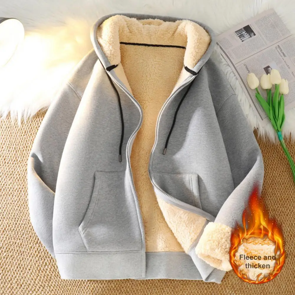 Men's Spring Autumn Fashion Hoodies Sweatshirt Couple Cardigan Plush Warm Street Loose Collar Jacket Coat