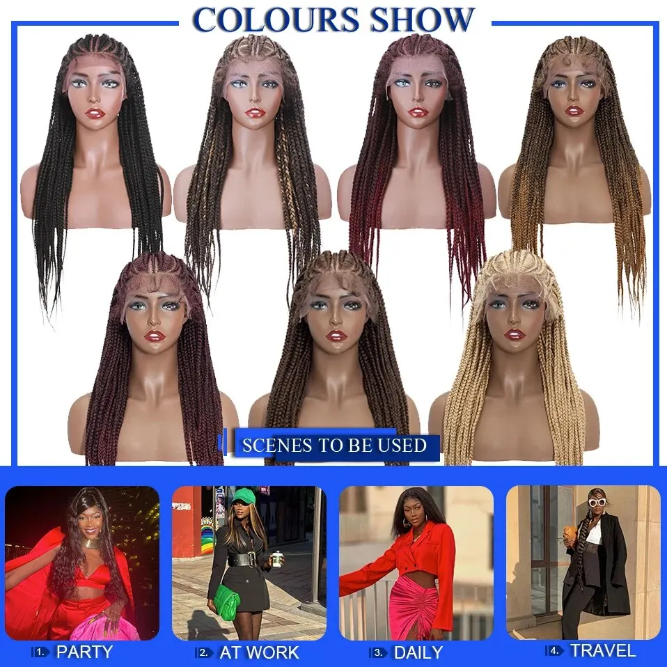 y-Lady 27inch Afro Frontal Synthetic Wig Cornrow Braids Wig with Baby Hair Box Braided Lace Front Braided Wigs African Lace Wig