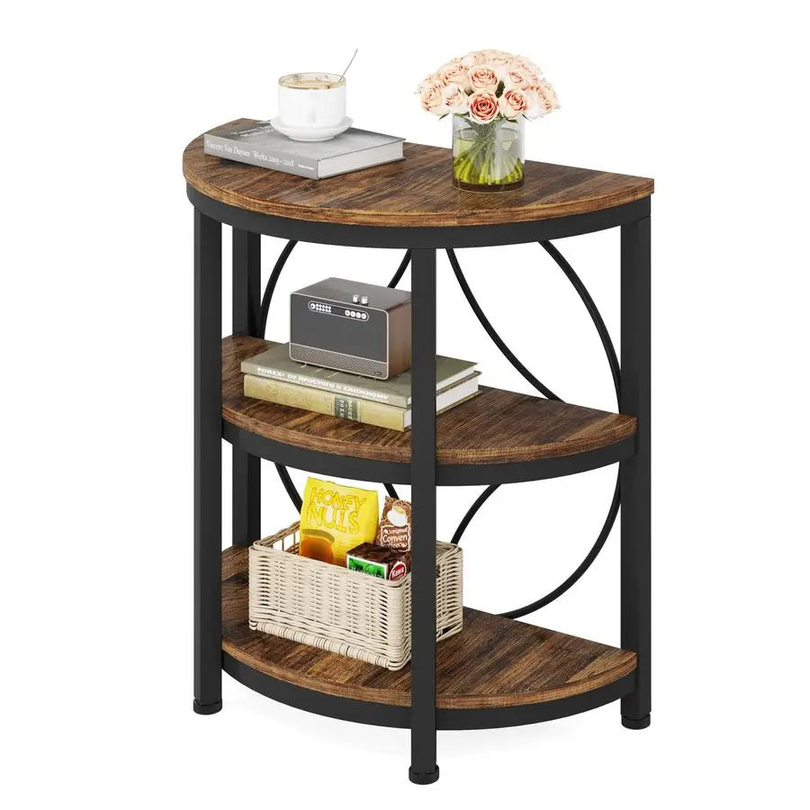 

Half Round End Table, 3Tier Narrow Side Table with Metal Frame, Half Circle Table, Half Moon Small Coffee Accent Table Bedside
