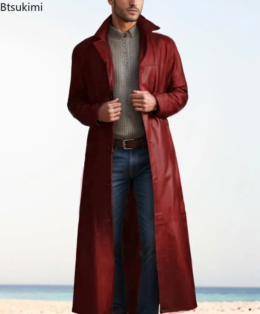 New Spring Autumn Men's Trend Solid Leather Jackets Extended PU Leather Coats Slim Korean Streetwear Men Moto Biker Punk Jackets