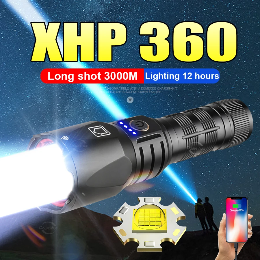 

Most Powerful Flashlight Long Shot 3000M Super Bright Lantern Rechargeable LED Lamp Waterproof Torch Personal Defense Flashlight