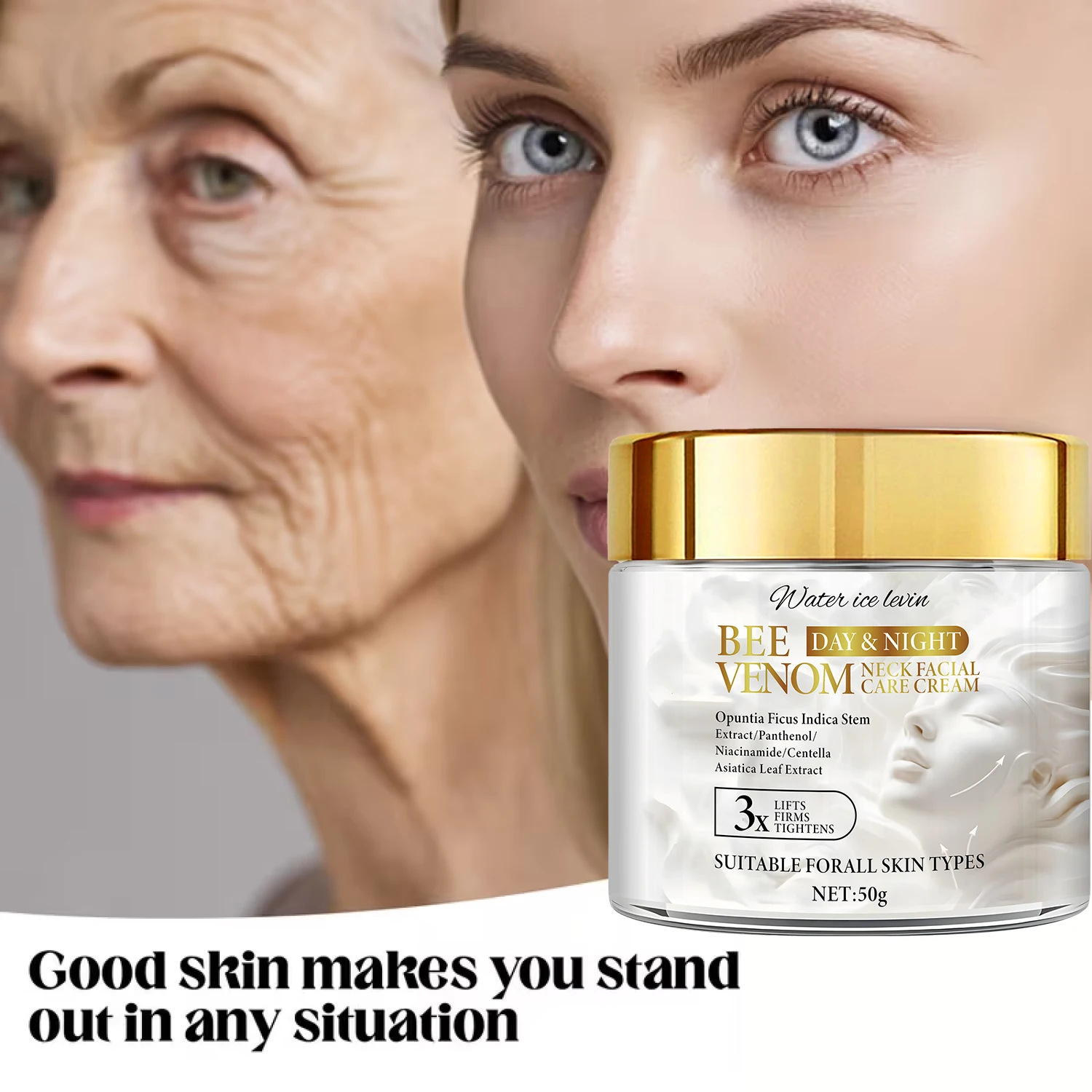 Bee Venom Neck & Facial Care Cream for Efficient Firming & Repair, with Collagen & Hyaluronic Acid.