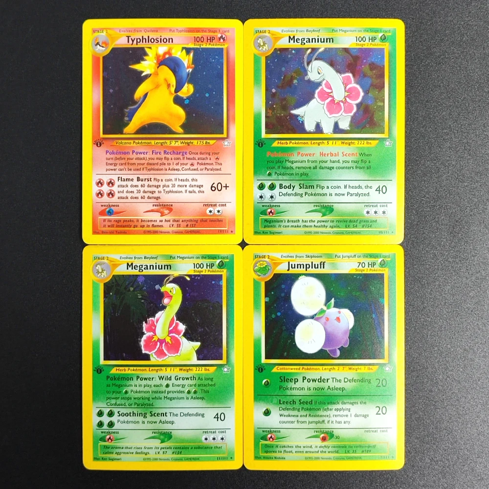 ذاتية الصنع الوكيل PTCG الإنجليزية نيو جينيسيس الطبعة الأولى Typhlosion Meganium Jumpluff هولو لعبة هواية جمع بطاقة لعبة
