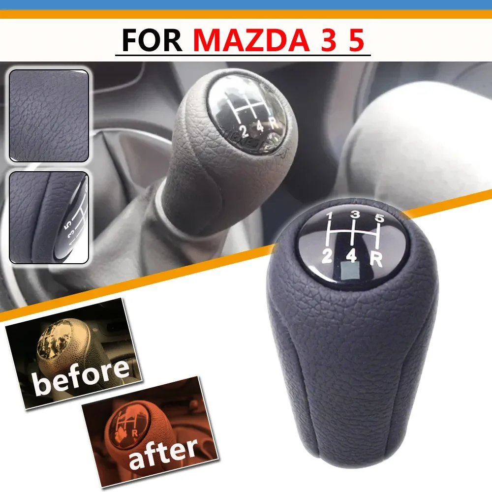 New 5 6 Speed Gear Shift Knob Leather Shifter Lever Arm Stick Headball For MAZDA 3 BK BL 5 CR CW 6 II GH CX-7 ER MX-5 NC III MT