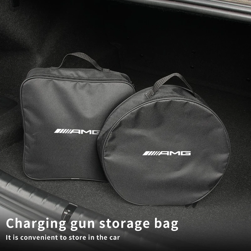 EV Car Charging Cable Storage Box Charger Cables Carry Bag Trunk Organizer For Mercedes Benz AMG A B C E S Class CLK CLA GLE GLK