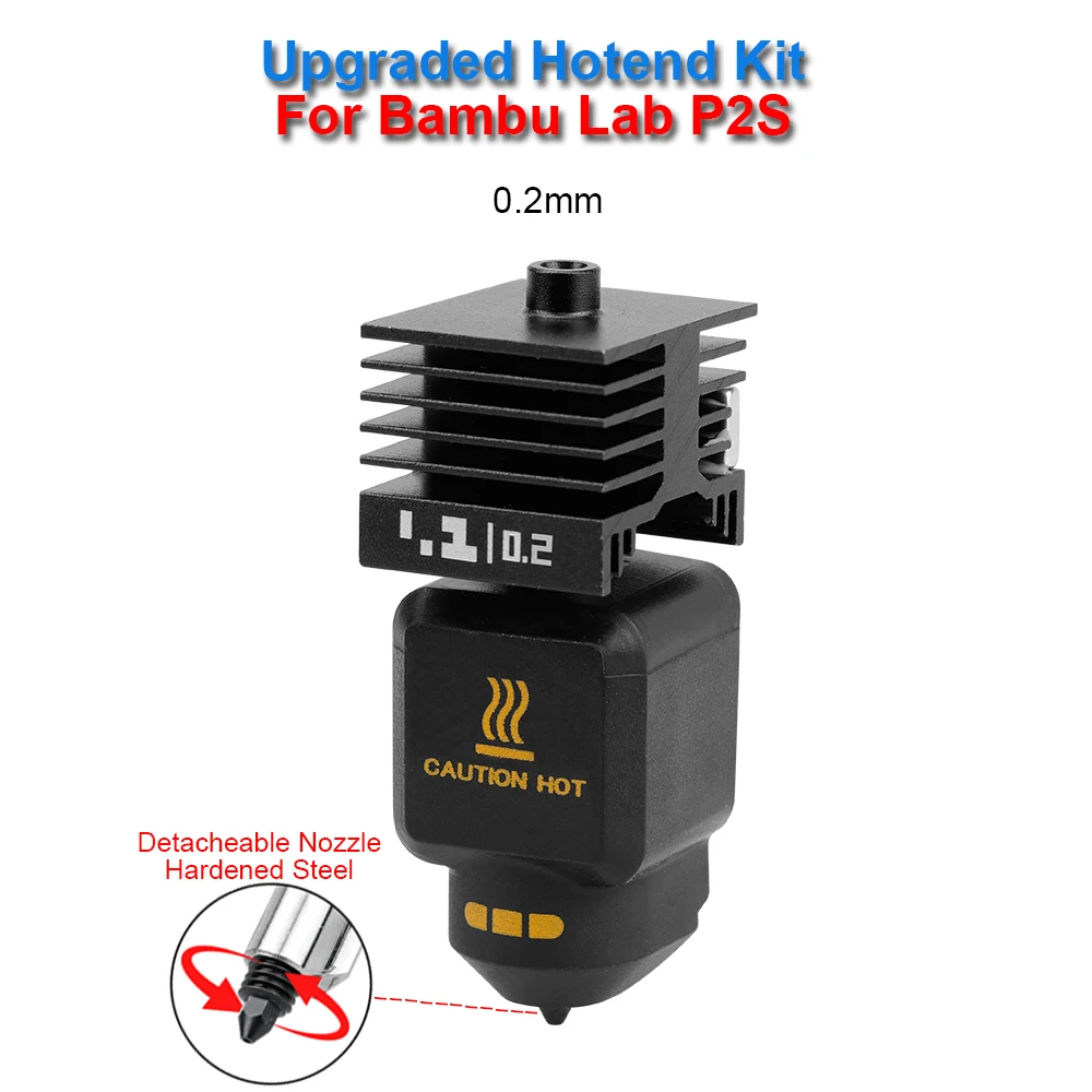 Verbessertes Hotend-Kit für Bambu Lab P2S 0,2/0,4/0,6/0,8 mm abnehmbare Düse Hot End für Bambulab P2S 3D-Drucker Ersatzteil