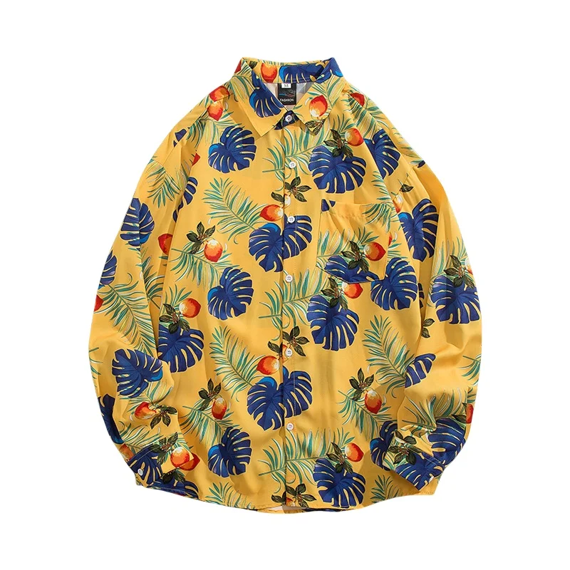 Spring Autumn Men's Retro Hawaiian Oil Painting Floral Shirt Loose Handsome Long Sleeve Sun Protection Flower Shirt Coat