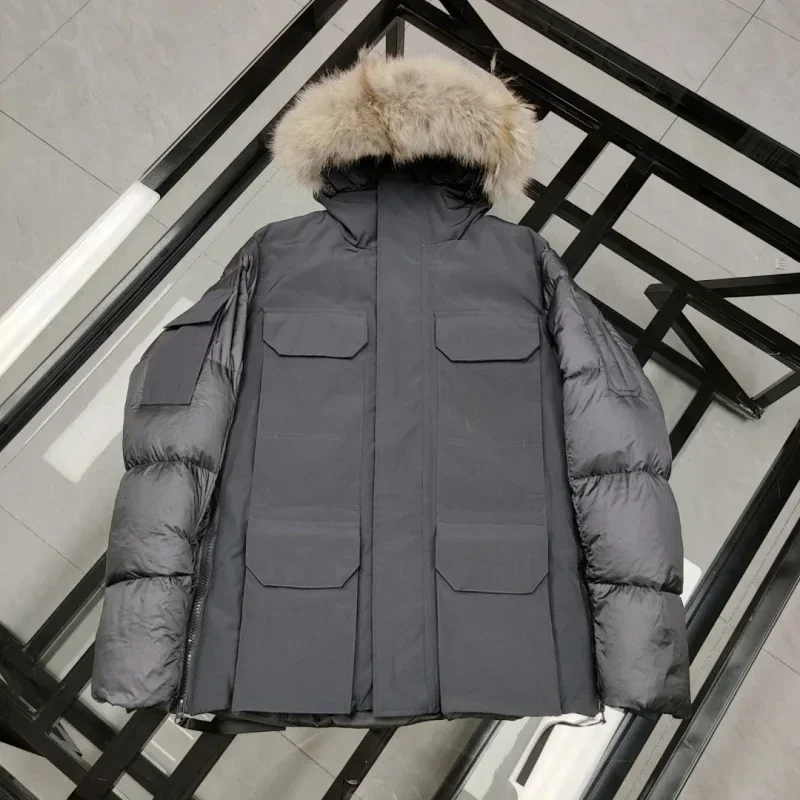 Cana * A Go * Se สีทึบ Windproof Crop Puffer Jacket Unisex ฤดูหนาวหนาสั้นสไตล์90% สีขาว Goose Down Jacket Mens Outerwear