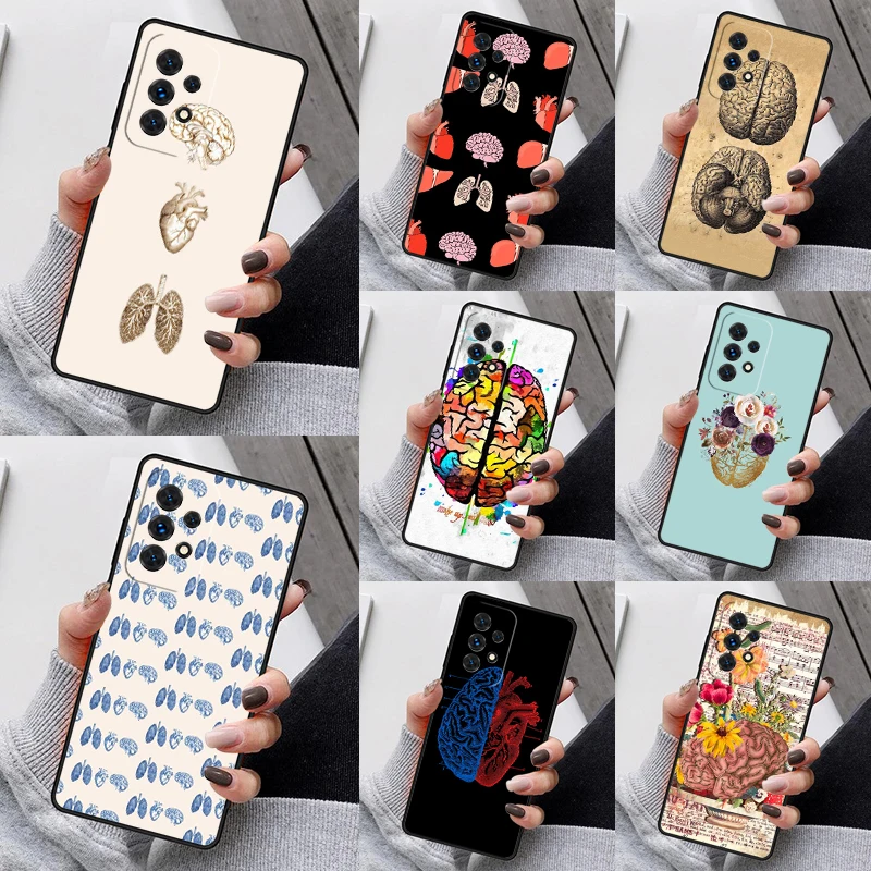 Human Organs Brain Phone Case For Samsung Galaxy S23 S21 S20 FE S24 S22 Ultra Note20 S10 S9 S8 Plus A40 A52 A12 A13 A53