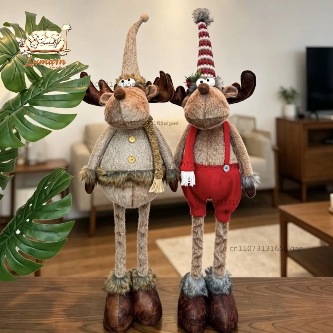 Extendable long-legged reindeer ornament, American vintage living room entryway TV cabinet, Christmas atmosphere home decoration