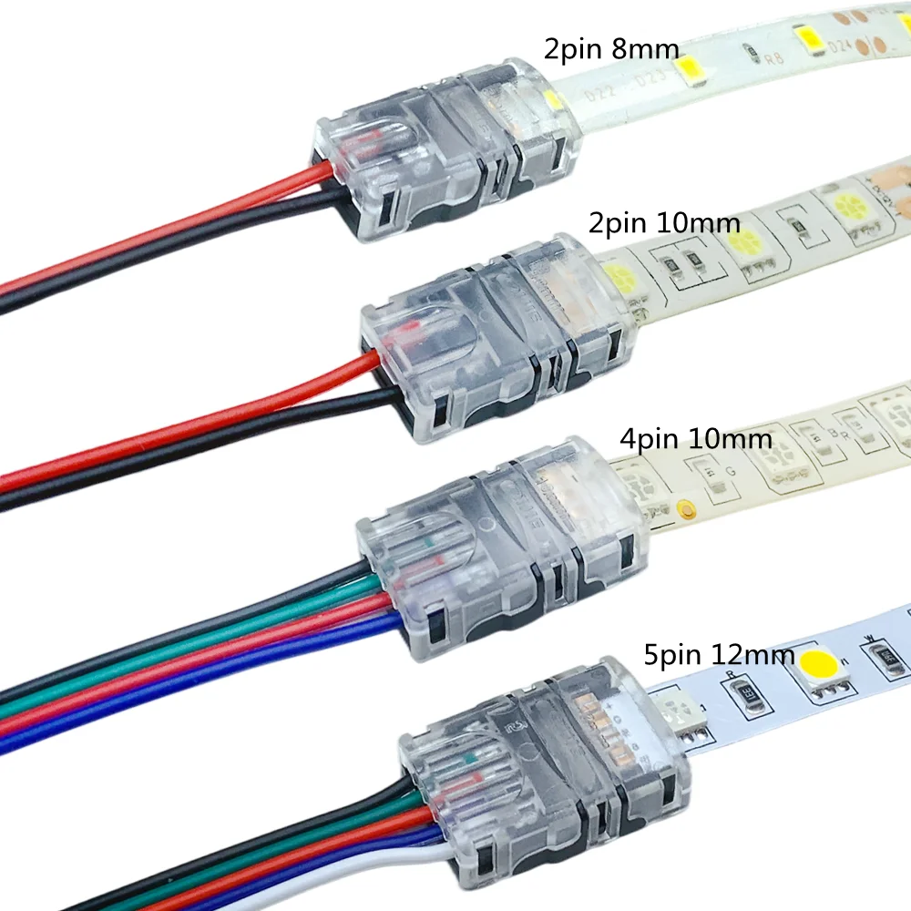 Fita LED para Strip Connector, Strip to Wire Terminal, Splice para 2835, 5050, RGB, RGBW, RGBWW, Fita CCT Light, 5 pinos, 8 pinos, 10 pinos, 12mm, pin 2, Pin 3, Pin 4, Pin 5, 6Pin