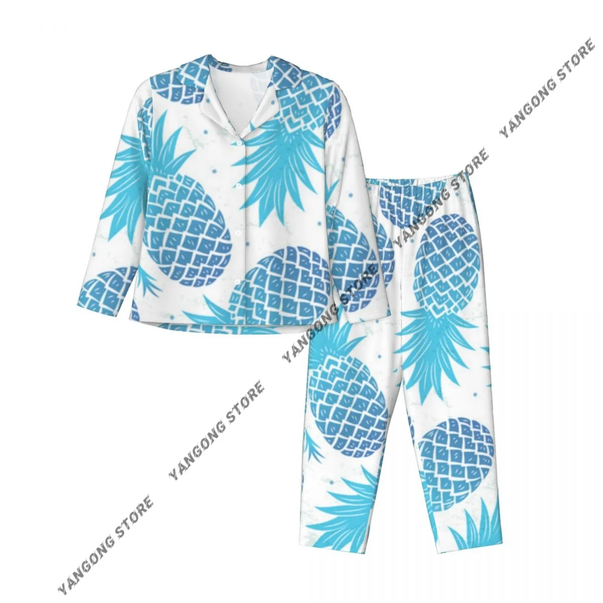 طقم بيجامات نسائية كلاسيكية على شكل أناناس مكون من قطعتين ملابس نوم بأزرار سفلية وأكمام طويلة #3