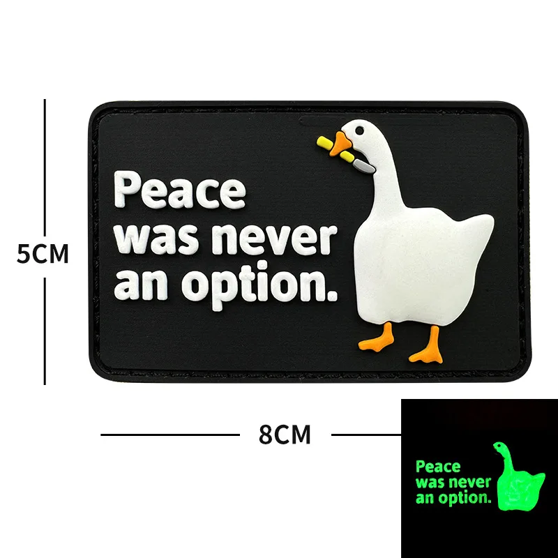 Peace Was Never An Option Geese Soft Rubber PVC Patch Combat Knives Duck Animal Teams Morale Badge Backpack Patches for Clothing