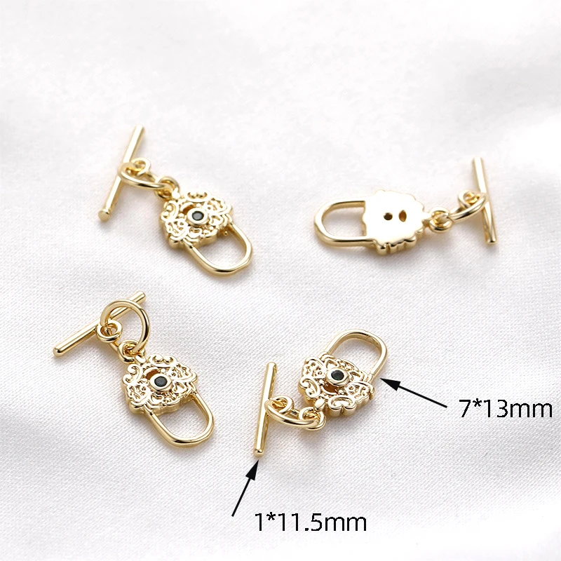 2 sets Copper gilding  Retro pattern with zircon ot buckle  DIY made jewelry, found necklace, connected tail buckle accessories