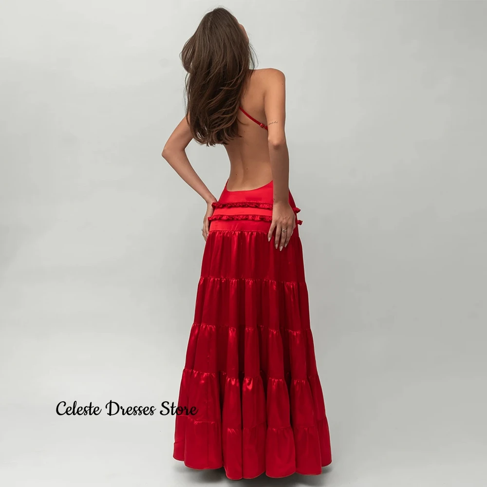 Simple Red A-Line Customized Evening Dresses One Shoulder Sleeveless Homecoming Dresses Sexy Open Back Special Occasion Gowns image 5