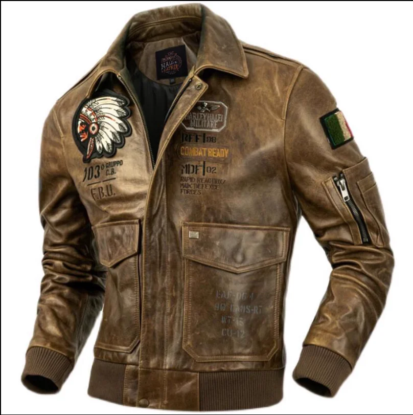 Oil waxed horseskin male pilot leather jacket, handsome and trendy new product