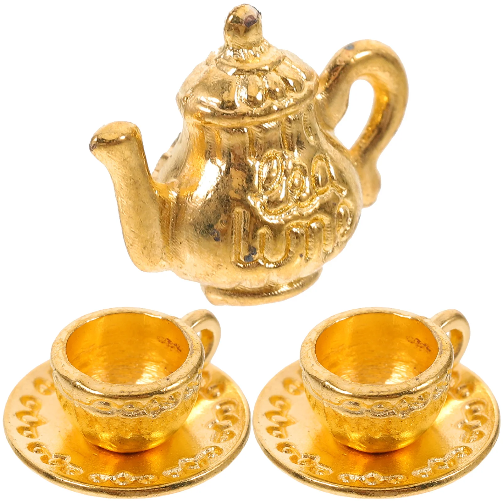 

1 Set Of Miniature Tea Set House Kitchen Accessories Vintage Metal Teapot Coffee Pot Mini House Decor Playset For Pretend Role