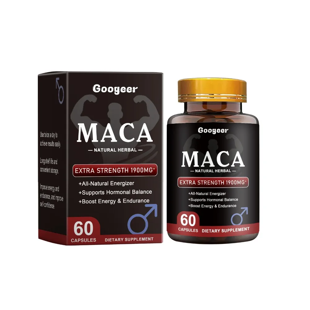 Googeer Maca Capsules Extra Strength 1900mg All-Natural Herbal Blend with Vitamin C and Gelatin 60 Count for Vitality and Energy
