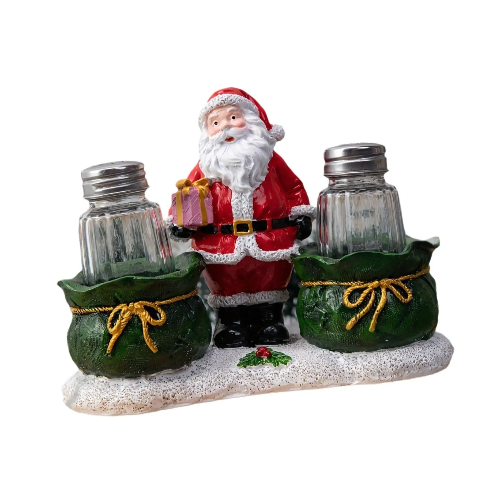 Christmas Santa Claus Statue Resin Spice Jar Glass Storage Canister Cheerful Ornament for Home Decoration