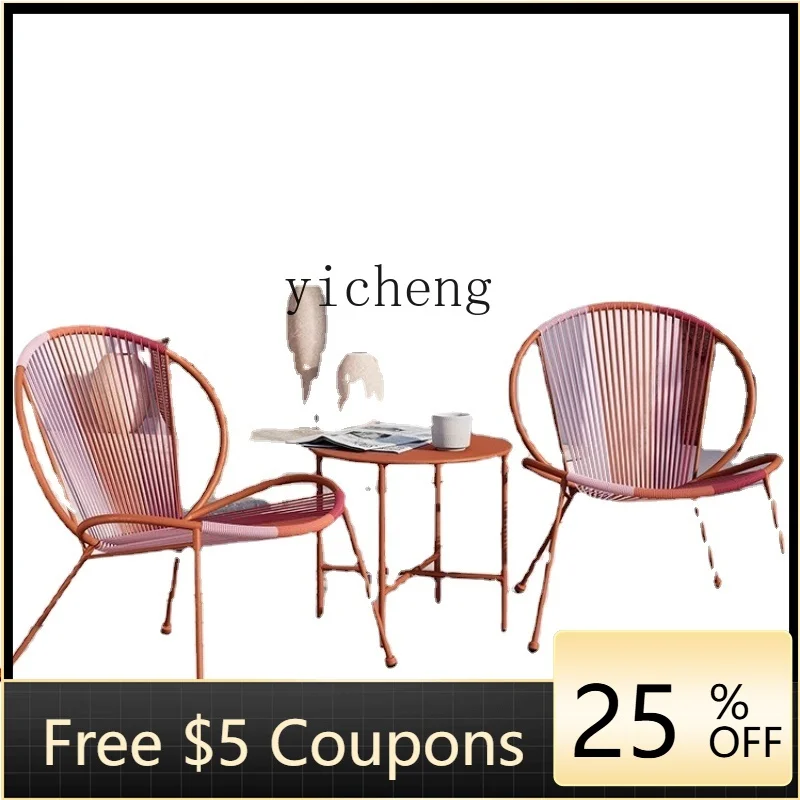 

ZZf Casual Small Table-Chair Set Rattan Chair Three-Piece Set Internet Celebrity Outdoor