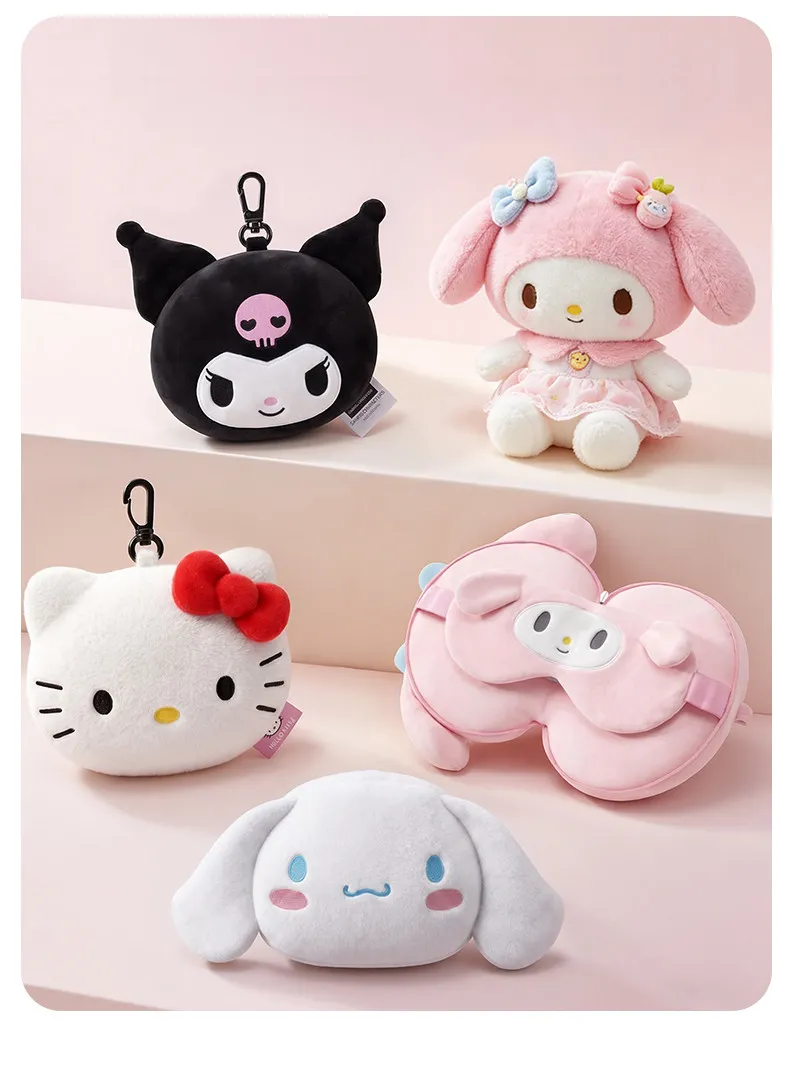 Sanrio Kuromi Melody Cinnamoroll Hello Kitty Nackenkissen, tragbares Reisekissen, faltbares Kissen, Augenmaske, Büro, Mittagspause, Schlaf, Erholung