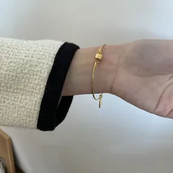 Titanium With 18K Simply Lucky Bangle Women Jewelry Chic Gown Party T Show Sweet Boho OL Simply INS Japan Korean