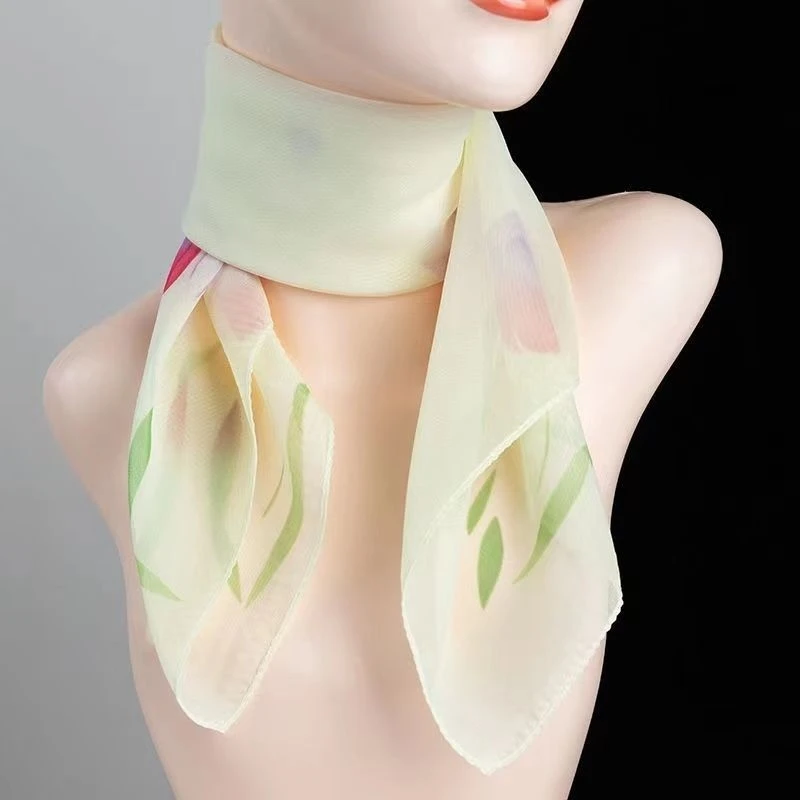 

Spring Summer Soft Scarf Neck Protection UV Protection Small Square Silk Scarf Women Elegant Fashion Versatile Travel Decorat...
