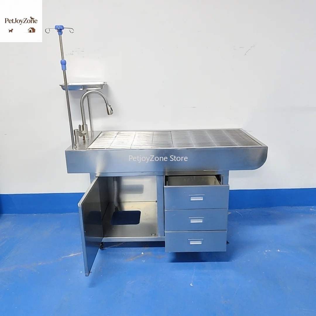 

Stainless Steel Veterinary Treatment Table With Sink Cabinet Professional Vet Wet Table For Clinic Surgery