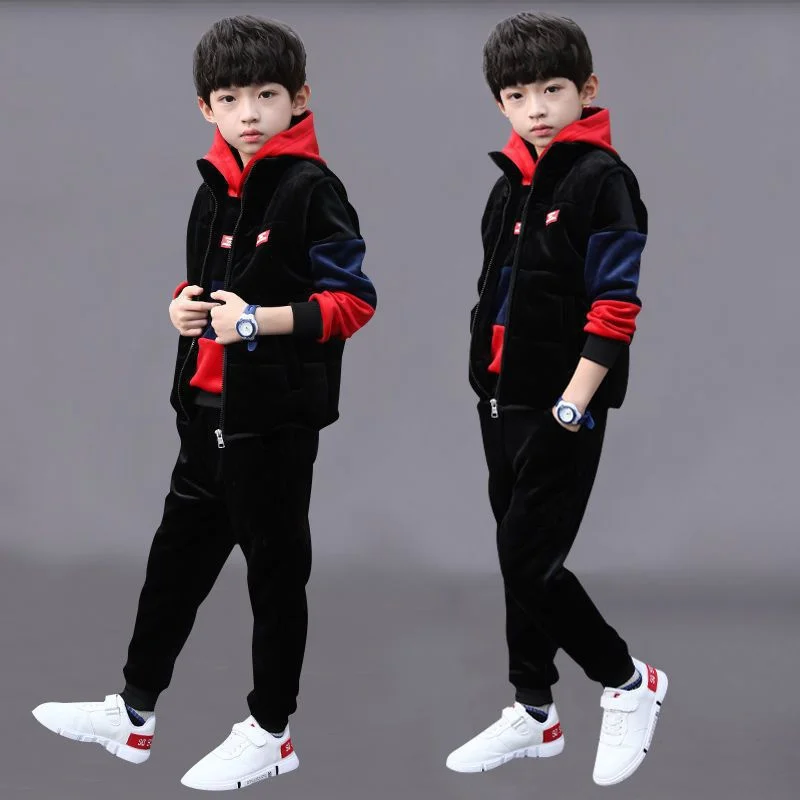 Spring Autumn Cotton Jogging Suit Teenagers Children Clothing Boys Sweatshirts +Pants Kids Suits 3PCS/Set Cotton 2025 New Vest