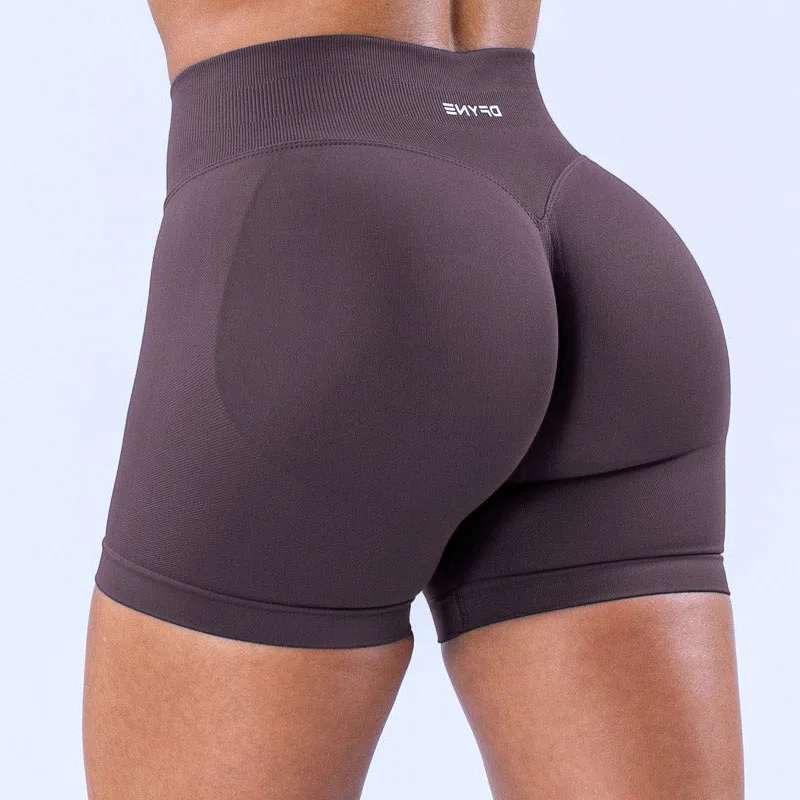 Dfyne Impact Shorts with logo Ribbed Waist Band Yoga Shorts Seamless Scrunch Bum Workout Gym Shorts Booty Hight Stretch Shorts