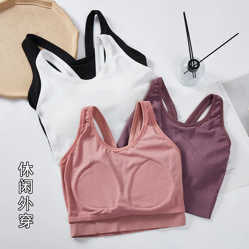 Summer New Fixed Cup Chest Pad Seamless Tank-Top Young Lady Sexy Sports Outerwear Bottoming Vest Underwear