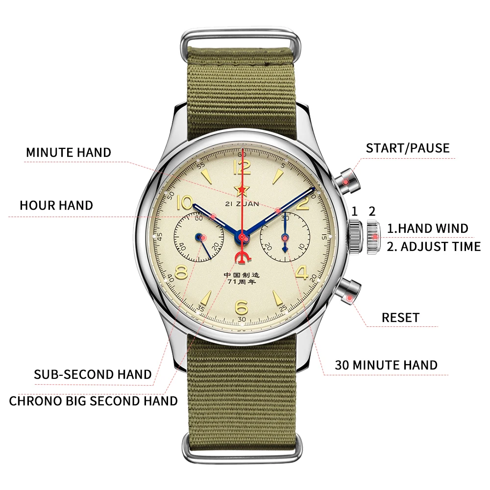 SEAKOSS 1963 Chronograph Men's Luminous Watches 40mm 38mm Manual Winding with Seagull ST1901 Movement With Swan Neck Wristwatch