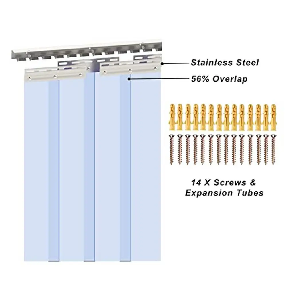 Bande de rideau en PVC transparent standard, rideau de porte, étanche, respectueux de l'environnement, chevauchement de 0.08, 96 po x 96 po, épaisseur de 56% po, 8 po x 8 po, 16 pièces